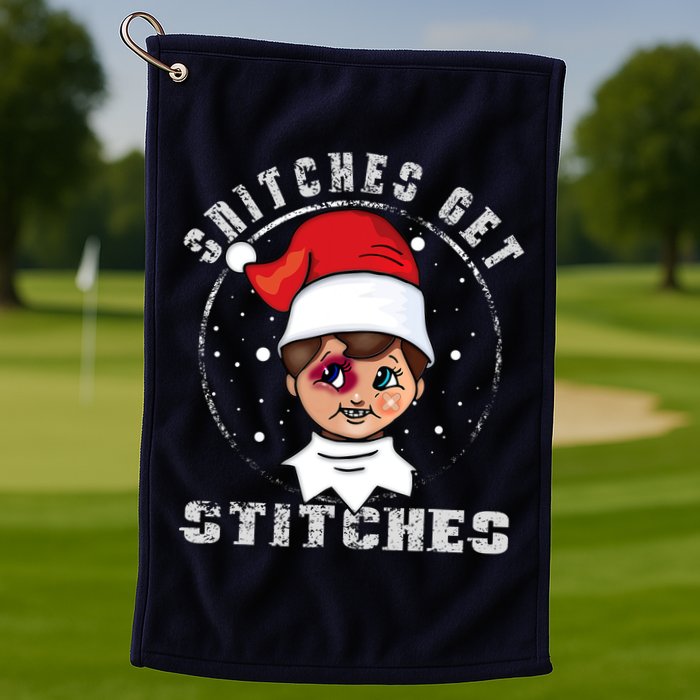 Snitches Get Stitches Elf Xmas Funny Snitches Get Stitches Golf Towel
