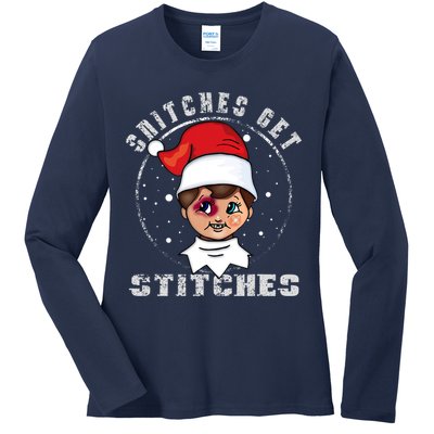 Snitches Get Stitches Elf Xmas Funny Snitches Get Stitches Ladies Long Sleeve Shirt