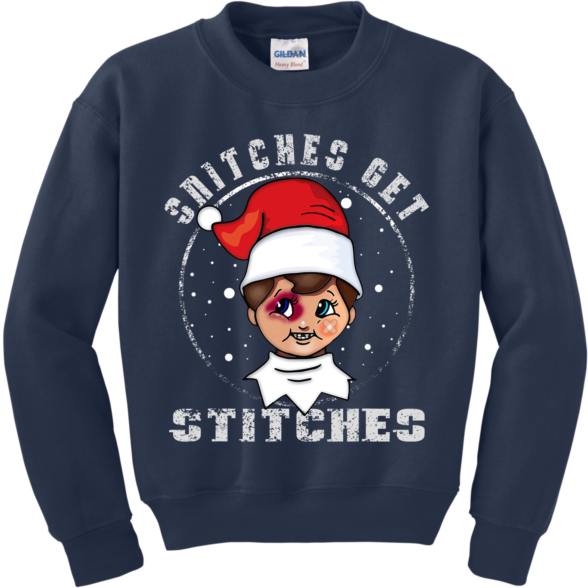 Snitches Get Stitches Elf Xmas Funny Snitches Get Stitches Kids Sweatshirt