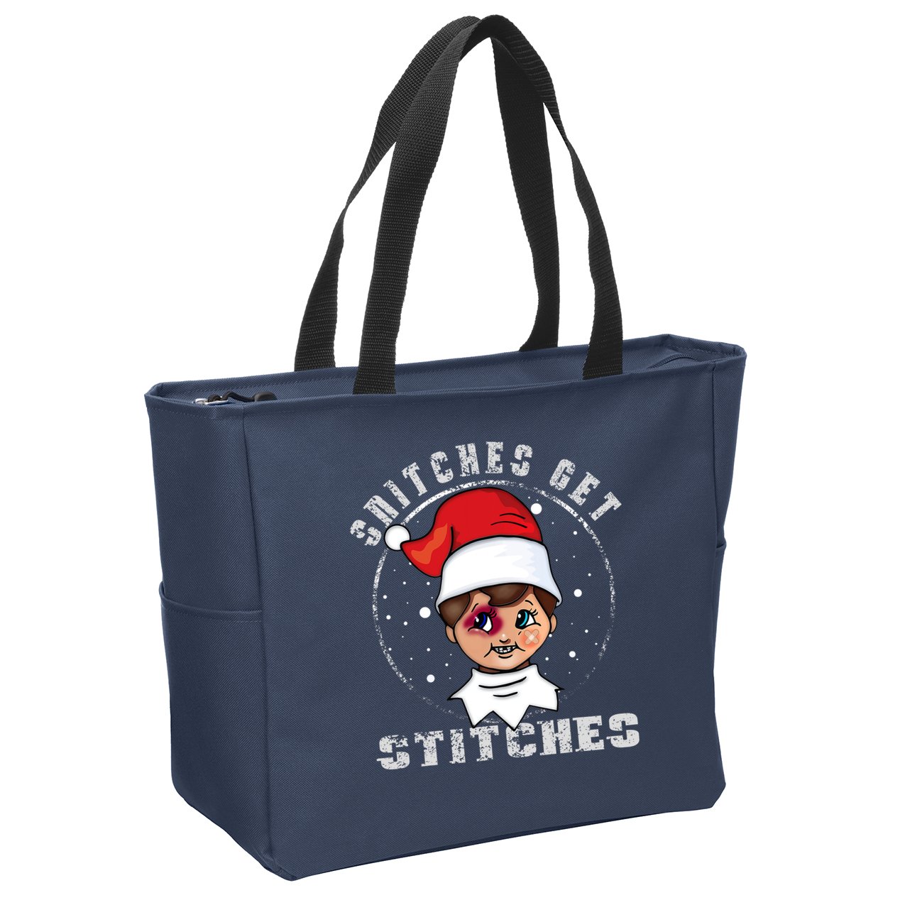 Snitches Get Stitches Elf Xmas Funny Snitches Get Stitches Zip Tote Bag