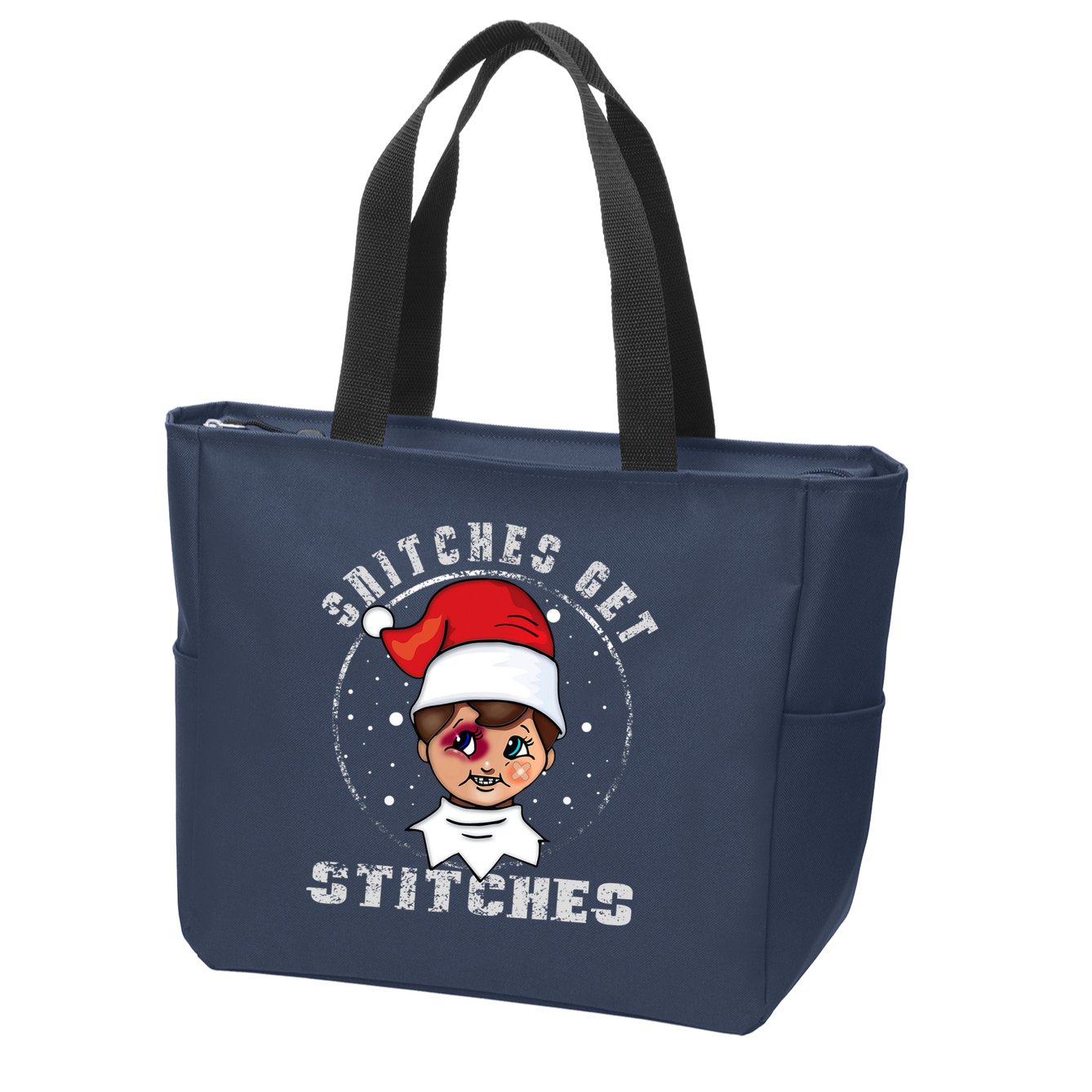 Snitches Get Stitches Elf Xmas Funny Snitches Get Stitches Zip Tote Bag