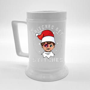 Snitches Get Stitches Elf Xmas Funny Snitches Get Stitches Beer Stein