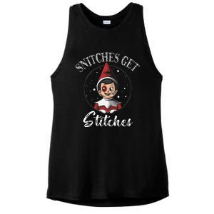 Snitches Get Stitches Elf On A Self Funny Christmas Xmas Holiday Ladies PosiCharge Tri-Blend Wicking Tank