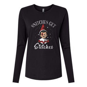 Snitches Get Stitches Elf On A Self Funny Christmas Xmas Holiday Womens Cotton Relaxed Long Sleeve T-Shirt