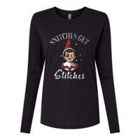 Snitches Get Stitches Elf On A Self Funny Christmas Xmas Holiday Womens Cotton Relaxed Long Sleeve T-Shirt