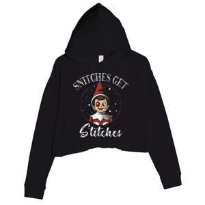 Snitches Get Stitches Elf On A Self Funny Christmas Xmas Holiday Crop Fleece Hoodie