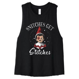 Snitches Get Stitches Elf On A Self Funny Christmas Xmas Holiday Women's Racerback Cropped Tank