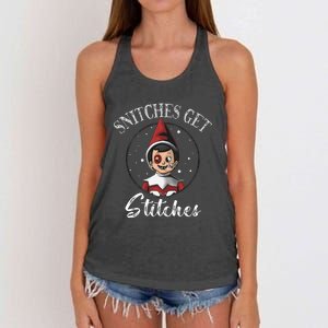 Snitches Get Stitches Elf On A Self Funny Christmas Xmas Holiday Women's Knotted Racerback Tank