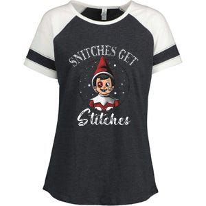 Snitches Get Stitches Elf On A Self Funny Christmas Xmas Holiday Enza Ladies Jersey Colorblock Tee