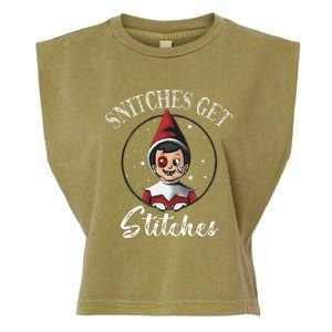 Snitches Get Stitches Elf On A Self Funny Christmas Xmas Holiday Garment-Dyed Women's Muscle Tee