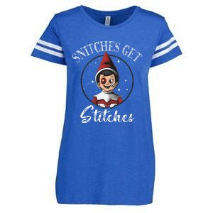 Snitches Get Stitches Elf On A Self Funny Christmas Xmas Holiday Enza Ladies Jersey Football T-Shirt