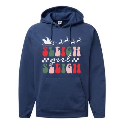 Sleigh girl sleigh funny christmas pun wo groovy xmas  Performance Fleece Hoodie