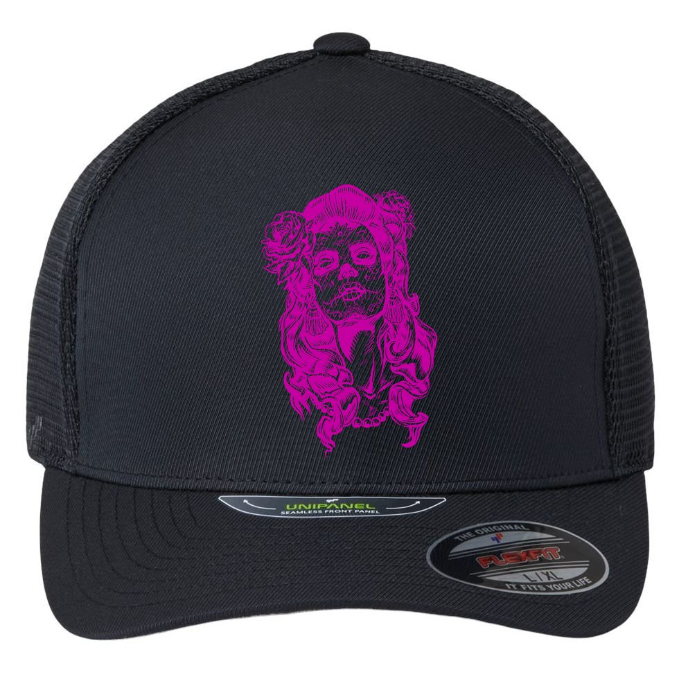 Day Of The Dead Illustration Skeleton Flexfit Unipanel Trucker Cap