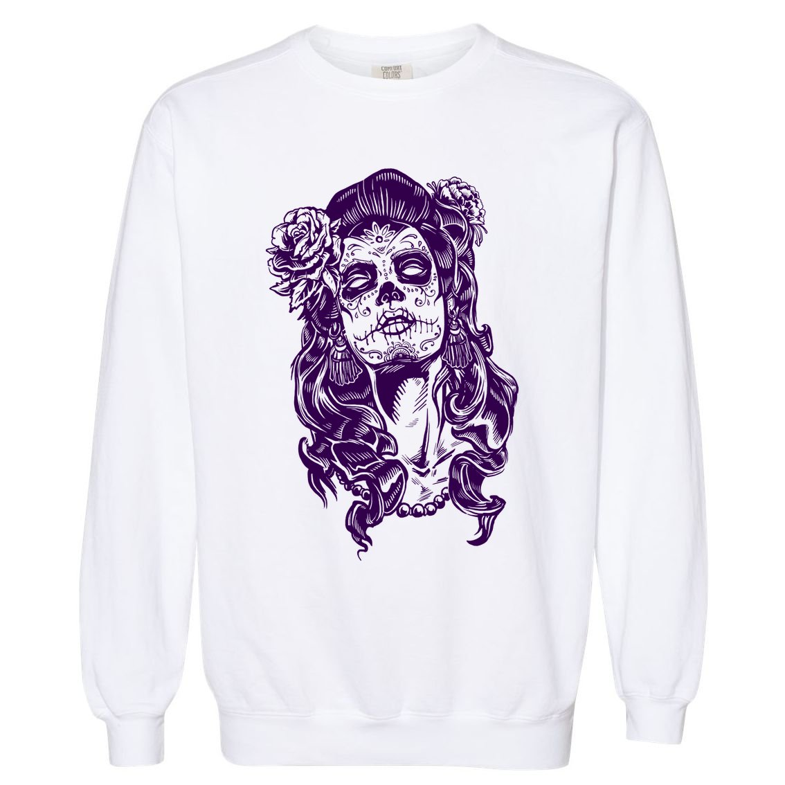 Day Of The Dead Illustration Skeleton Garment-Dyed Sweatshirt