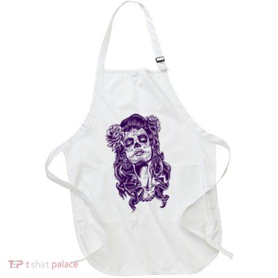 Day Of The Dead Illustration Skeleton Full-Length Apron With Pockets