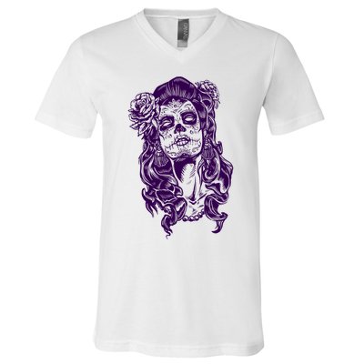 Day Of The Dead Illustration Skeleton V-Neck T-Shirt