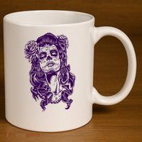 Day Of The Dead Illustration Skeleton 11oz C Handle Ceramic Mug