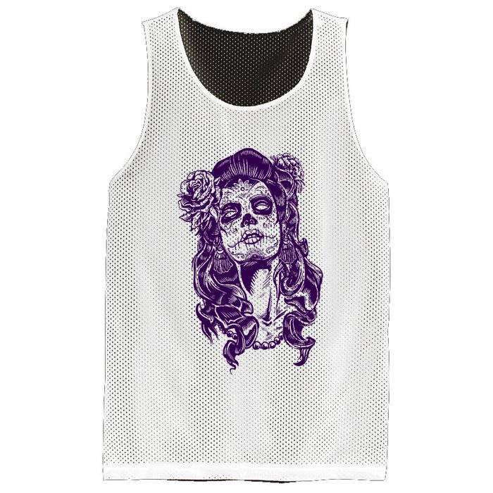 Day Of The Dead Illustration Skeleton Mesh Reversible Basketball Jersey Tank