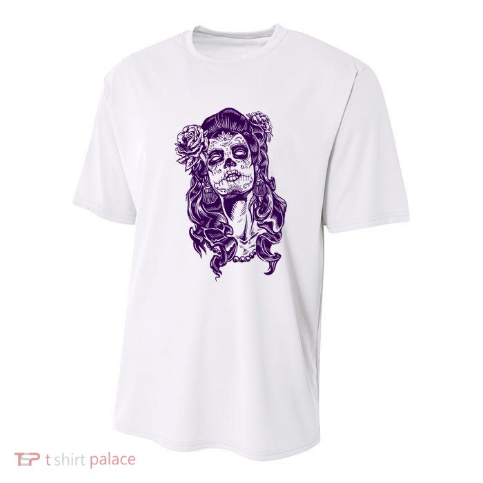 Day Of The Dead Illustration Skeleton Youth Performance Sprint T-Shirt