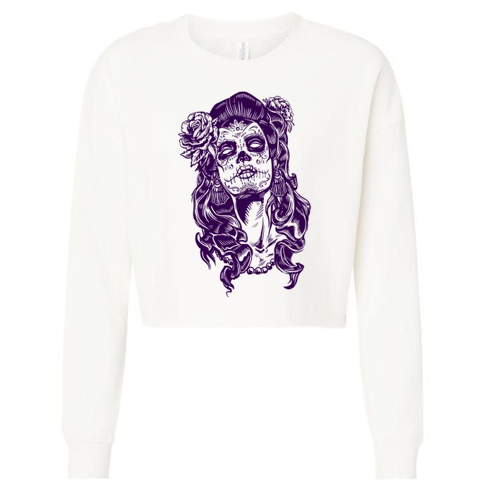 Day Of The Dead Illustration Skeleton Cropped Pullover Crew