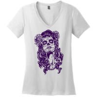 Day Of The Dead Illustration Skeleton Women's V-Neck T-Shirt