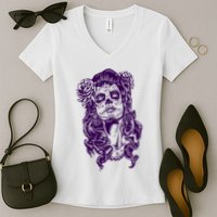 Day Of The Dead Illustration Skeleton Women's V-Neck T-Shirt