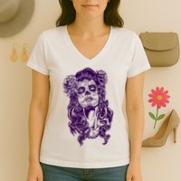 Day Of The Dead Illustration Skeleton Women's V-Neck T-Shirt