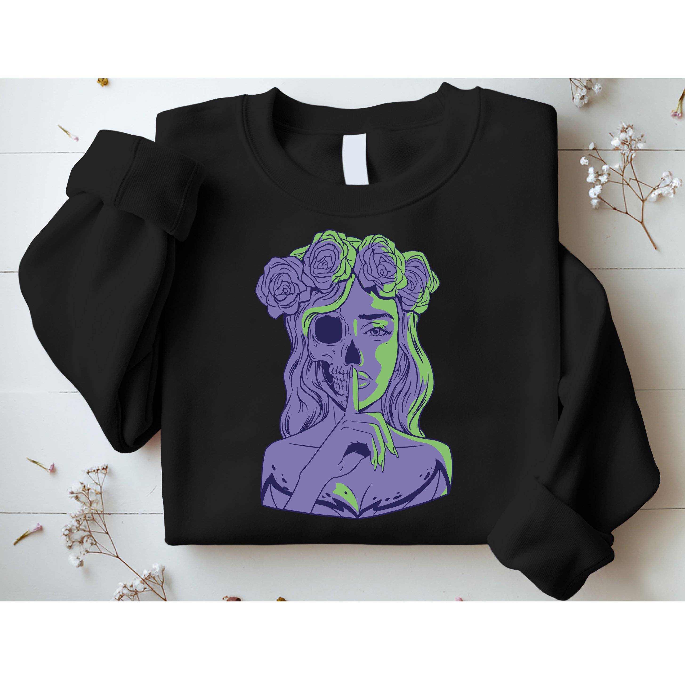 Scary Girl Skeleton Floral Sweatshirt