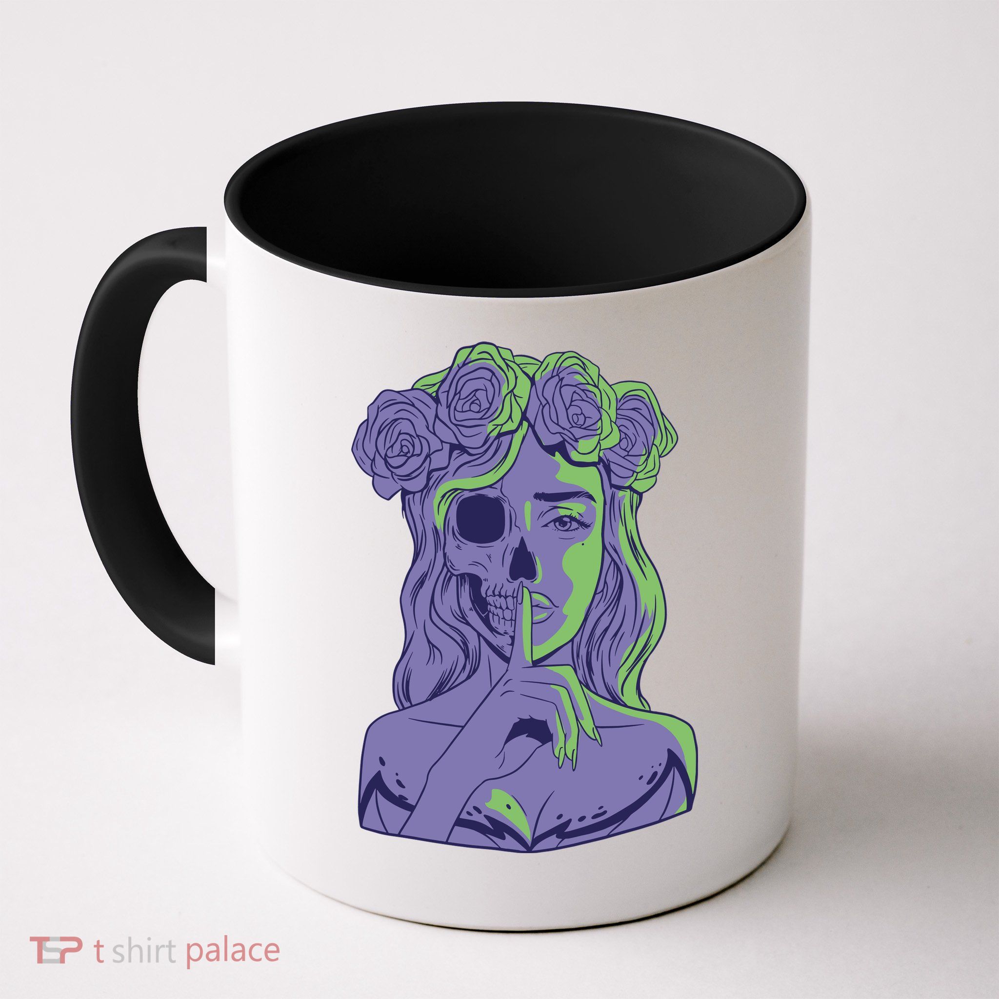 Scary Girl Skeleton Floral Coffee Mug