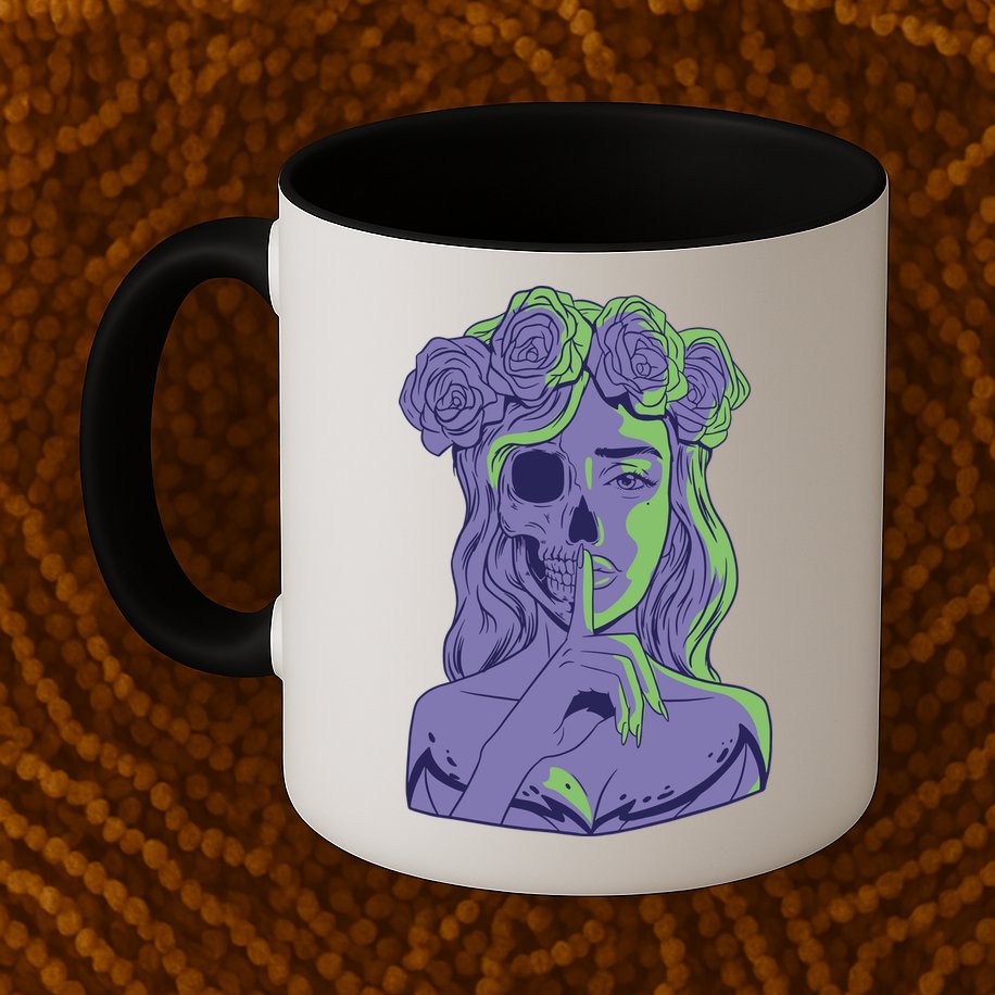 Scary Girl Skeleton Floral Mug