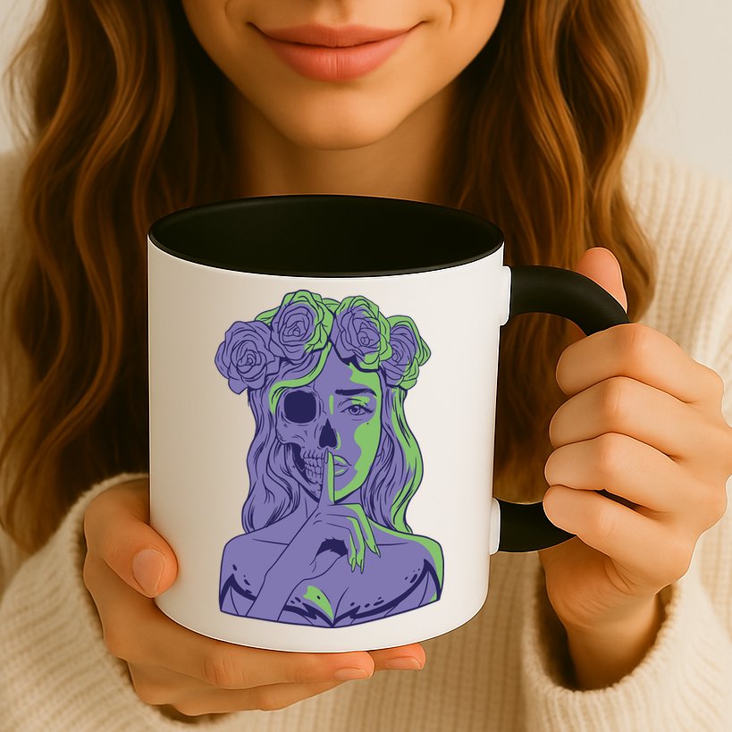 Scary Girl Skeleton Floral Mug