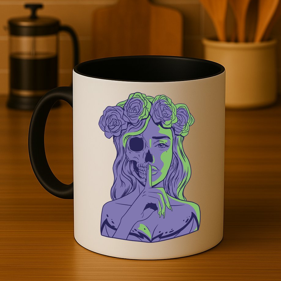 Scary Girl Skeleton Floral Mug