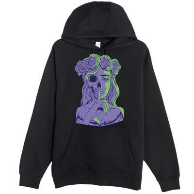 Scary Girl Skeleton Floral Premium Pullover Hoodie