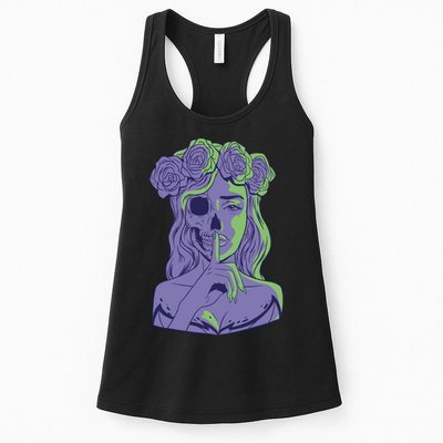 Scary Girl Skeleton Floral Womens Tank Top
