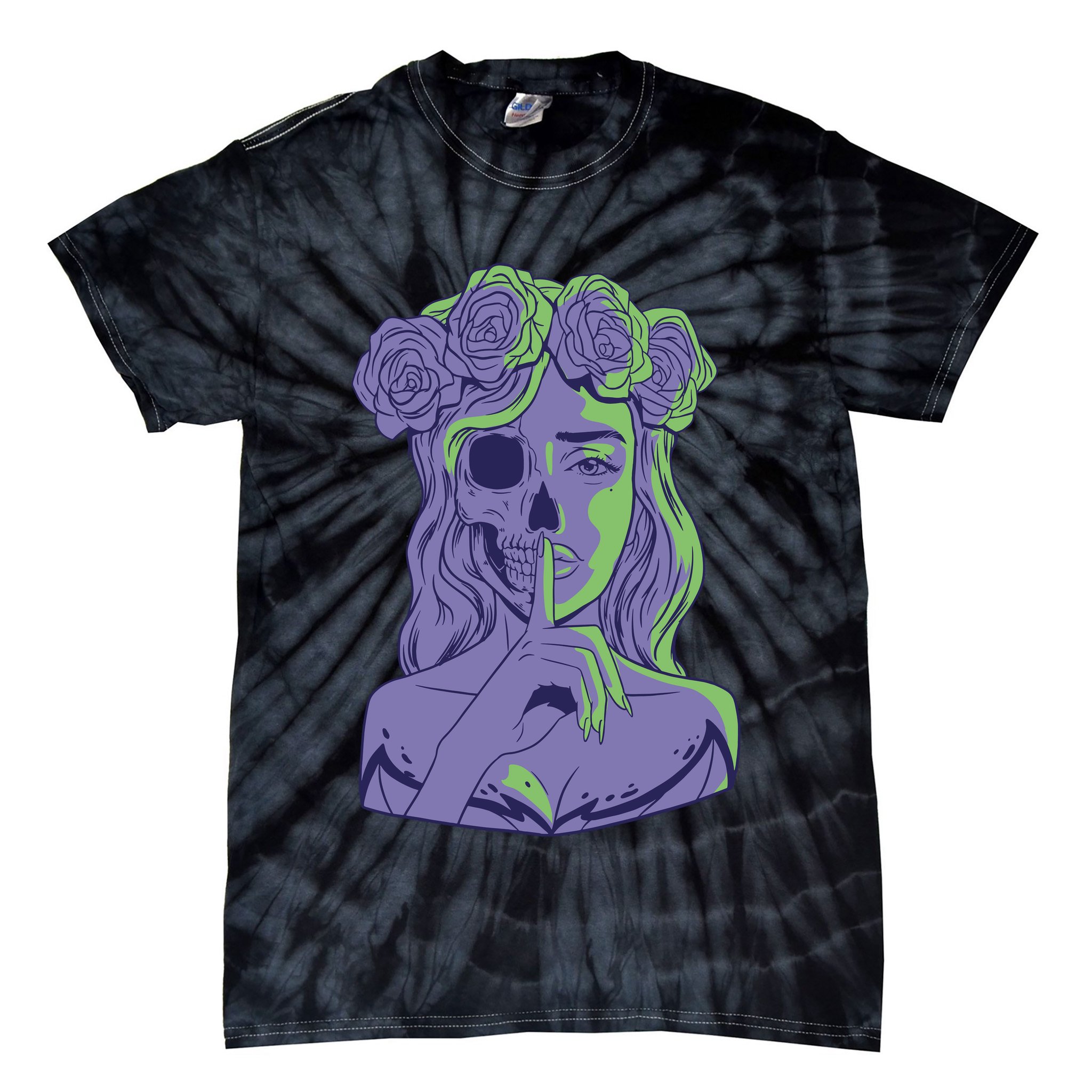 Scary Girl Skeleton Floral Tie-Dye T-Shirt