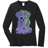 Scary Girl Skeleton Floral Ladies Long Sleeve Shirt