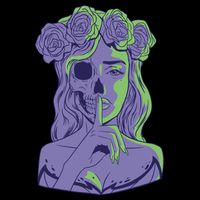 Scary Girl Skeleton Floral Ladies Long Sleeve Shirt