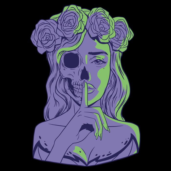 Scary Girl Skeleton Floral Ladies Long Sleeve Shirt
