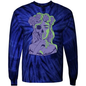 Scary Girl Skeleton Floral Tie-Dye Long Sleeve Shirt