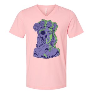 Scary Girl Skeleton Floral V-Neck T-Shirt