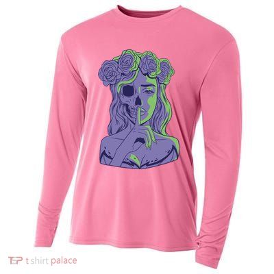 Scary Girl Skeleton Floral Cooling Performance Long Sleeve Crew