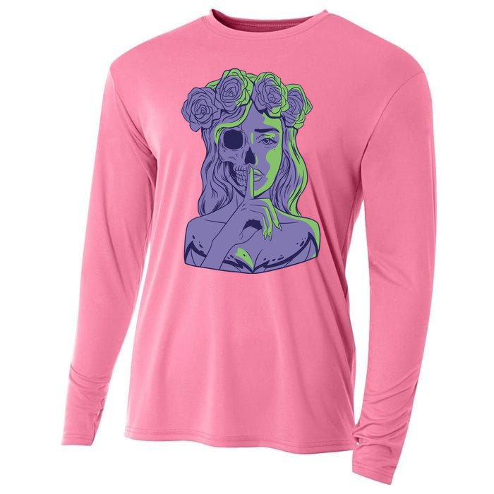 Scary Girl Skeleton Floral Cooling Performance Long Sleeve Crew