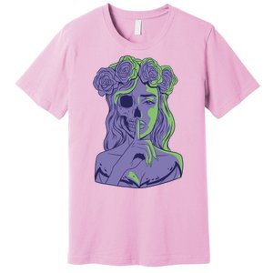 Scary Girl Skeleton Floral Premium T-Shirt