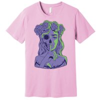 Scary Girl Skeleton Floral Premium T-Shirt