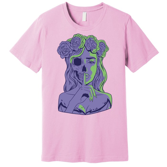 Scary Girl Skeleton Floral Premium T-Shirt