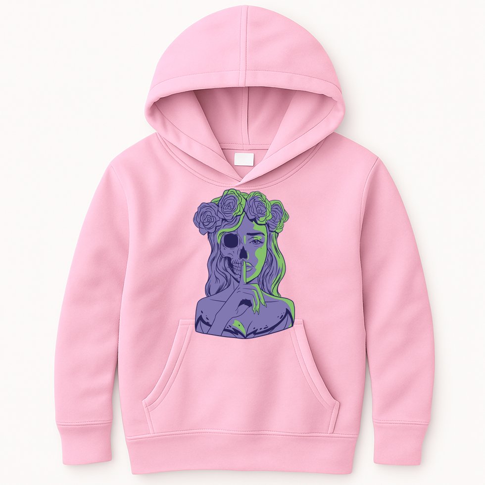 Scary Girl Skeleton Floral Kids Hoodie