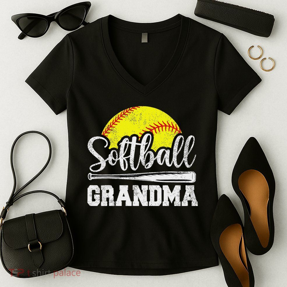Softball Grandma Softball Player Game Day MotherS Day Gift Women's V-Neck T-Shirt