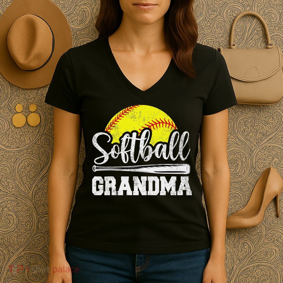 Softball Grandma Softball Player Game Day MotherS Day Gift Women's V-Neck T-Shirt