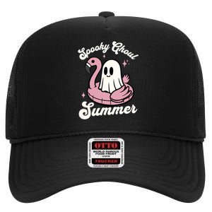 Spooky Ghoul Summer Cute Ghost Flamingo Summer Vibes Beach High Crown Mesh Back Trucker Hat