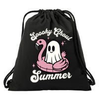 Spooky Ghoul Summer Cute Ghost Flamingo Summer Vibes Beach Drawstring Bag